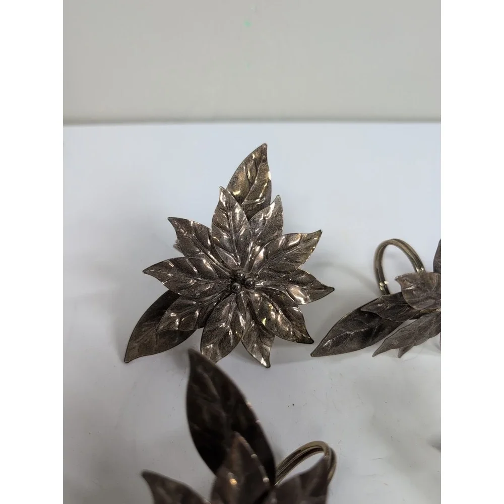 4 Metal Bronze Poinsettia Napkin Rings Holiday Christmas Table Decor